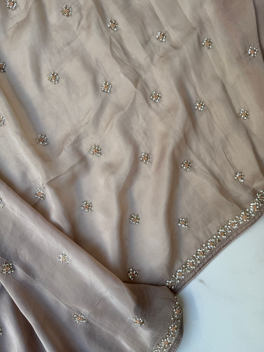 Cheeku Color Tissue Crepe Saree with Nalki and Stone work – Khiamalssarees